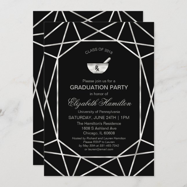 Invitation Mortier & Pestle Rx Pharmacy School Grad Party Gem (Devant / Derrière)