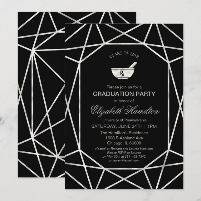 Invitation Mortier & Pilon Fête de fin d'études de l'école de (Devant / Derrière)