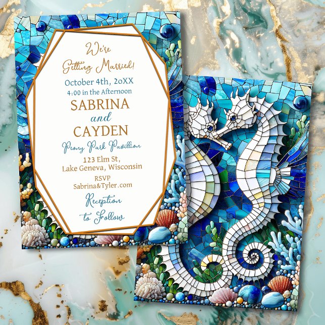 Invitation Mosaic Seahorses Plage romantique (Créateur téléchargé)