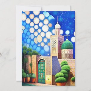 Invitation mosaïque marocaine bleu azure Aïd Moubarak