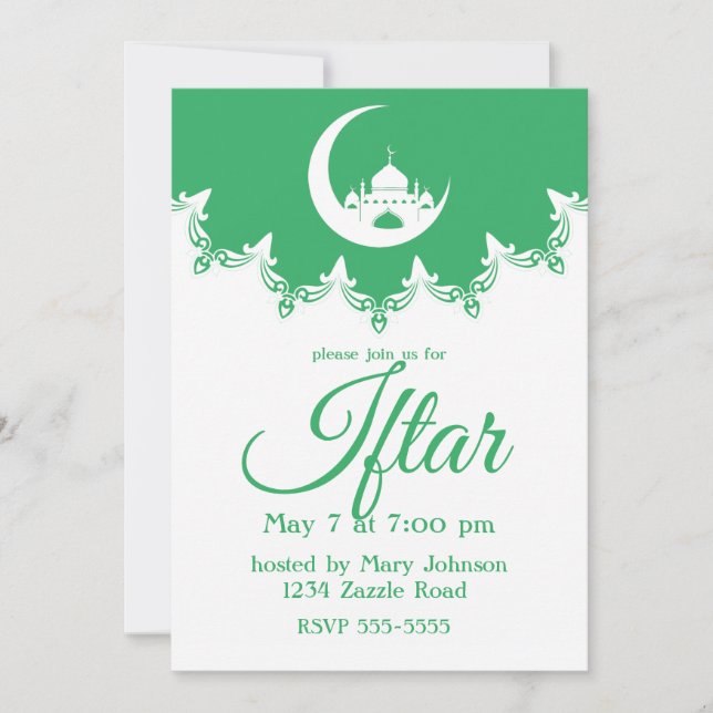 Invitation Mosquée blanche en Crescent Moon Ramadan Iftar (Devant)