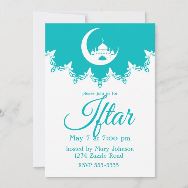 Invitation Mosquée blanche en Crescent Moon Ramadan Iftar (Devant)