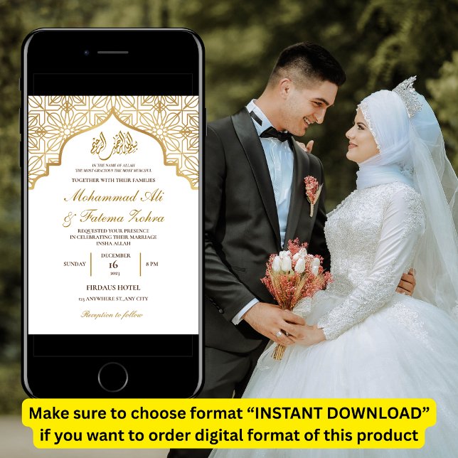 Invitation Mosquée d'or Élégance Mariage musulman Nikah (Créateur téléchargé)