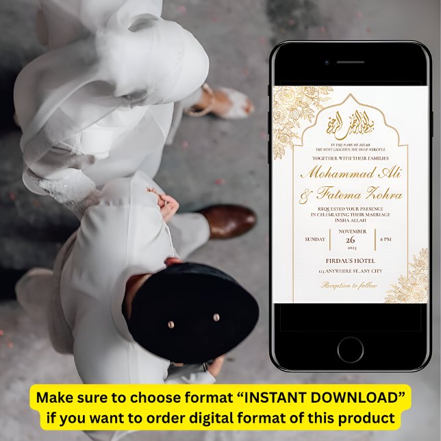 Invitation Mosquée Florale d'Or Élégance Mariage Musulman Nik (Créateur téléchargé)