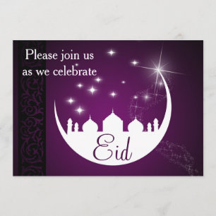 Invitation Mosquée pourpre de lune d'Eid Mubarak