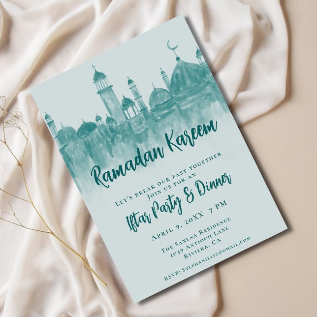 Invitation Mosquée verte turquoise Ramadan Iftar Dîner (Créateur téléchargé)