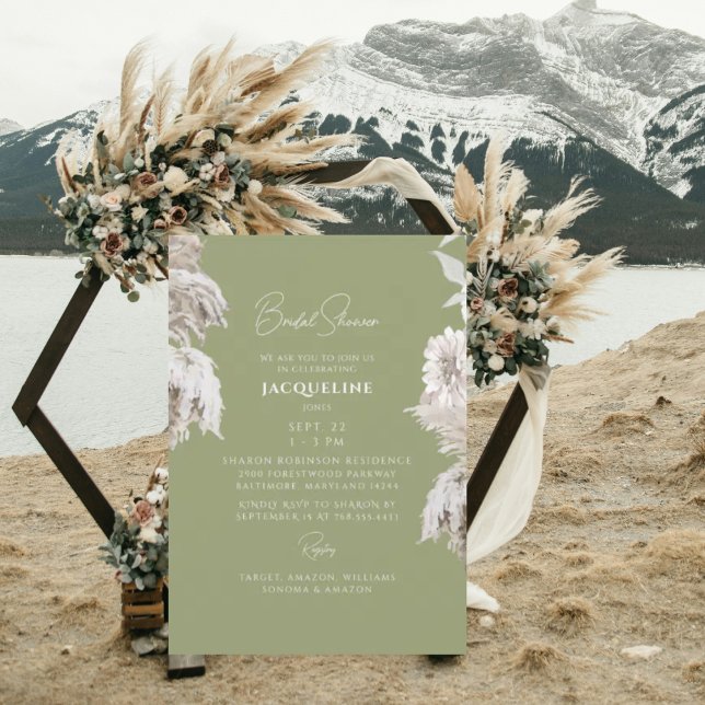 Invitation Moss Green Boho White FlorFête des mariées (Créateur téléchargé)