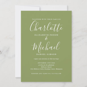 Invitation Moss Green Elegant moderne QR Code Mariage