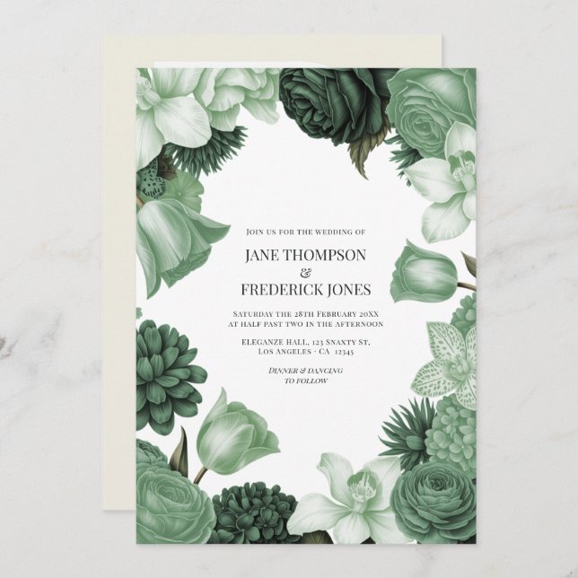 Invitation Moss Green, Fern Mist & Pale Pistachio Wedding (Devant / Derrière)