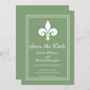 Invitation Moss Green Fleur de Lis Économisez la date Invitat
