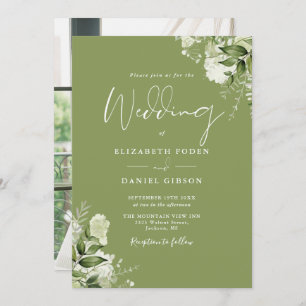 Invitation Moss Green Floral Greenery Élégant Mariage photo