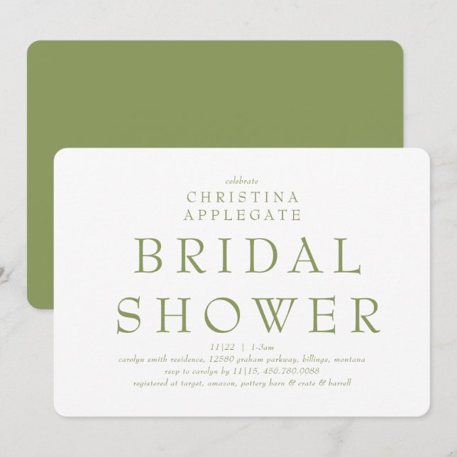 Invitation Moss Green simplicité arrondie Fête de mariage (Devant / Derrière)
