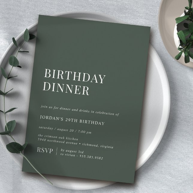 Invitation Moss verte de la forêt | Dîner minimaliste d'anniv (Créateur téléchargé)