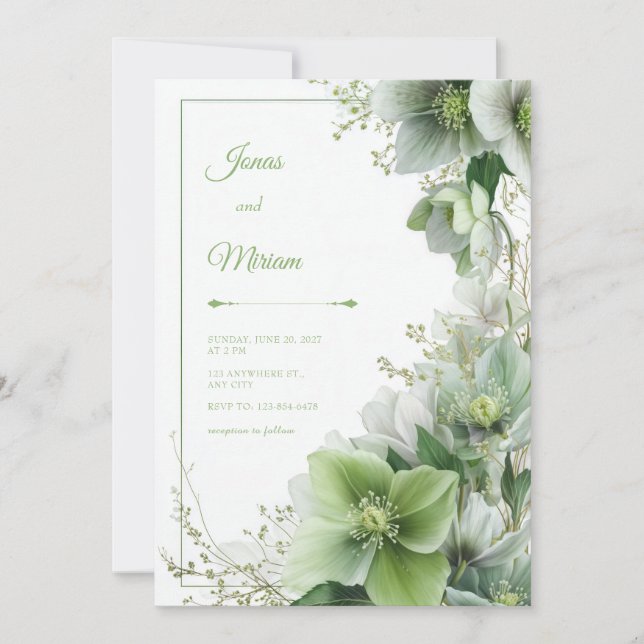 Invitation Mossy Sage Hellebore Botanical Frame Wedding (Devant)