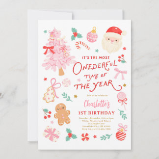 Invitation Most Onederful Time Of Year Christmas 1st Birthday