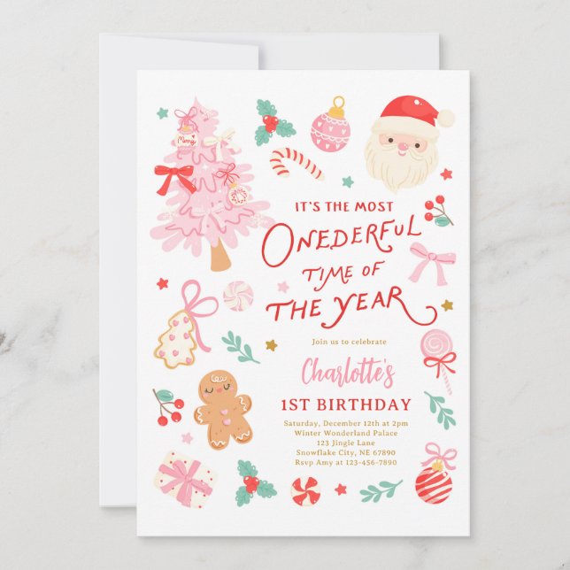 Invitation Most Onederful Time Of Year Christmas 1st Birthday (Devant)