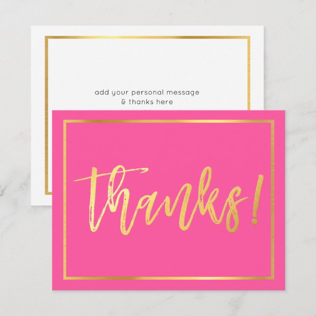 Invitation MOT DE REMERCIEMENT écriture manuscrite dorée rose (Devant / Derrière)
