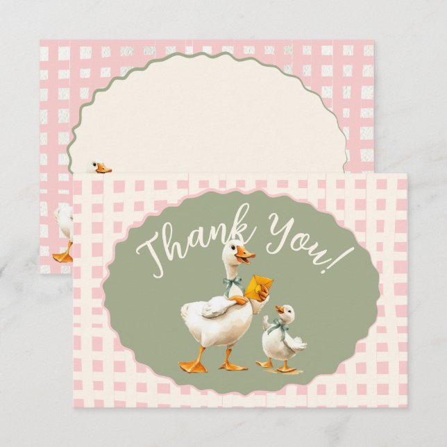 Invitation Mot de remerciement Gingham Canard Fou (Devant / Derrière)
