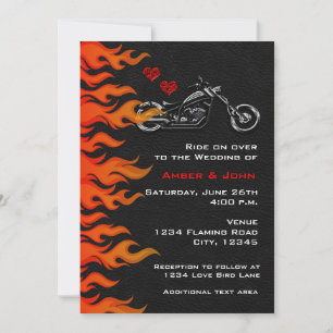 Invitation Motard Moto Cuir Noir Flammes