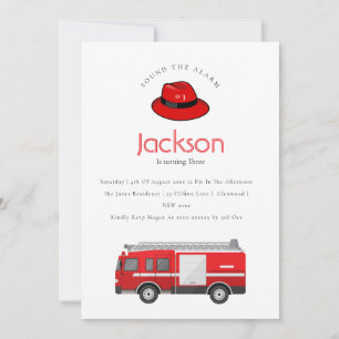 Invitation Moteur de Camion de Pompiers Rouge Anniversaire En