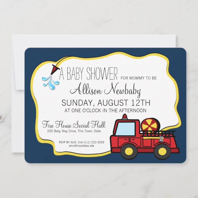 Invitation Moteur d'incendie et Baby shower de tuyau (Devant)