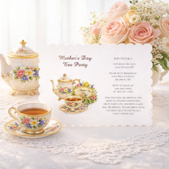Invitation Mother's Day Elegant Tea Party  (Elegant vintage tea party invitation template )
