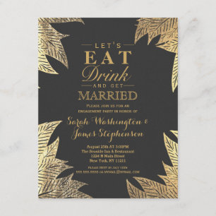 Invitation Motif à feuilles dessinées Faux or tendance
