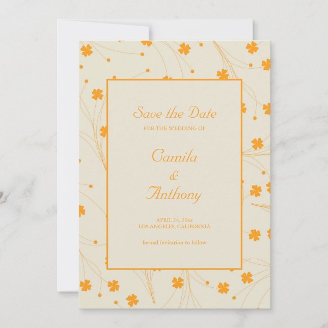 Invitation Motif à fleurs les années 70 beige orange rétro Y2 (Devant)
