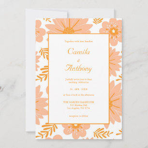 Invitation Motif à fleurs orange Fuzz Vintage rétro