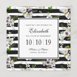 Invitation Motif à rayures florales peintes - Bridesmaid