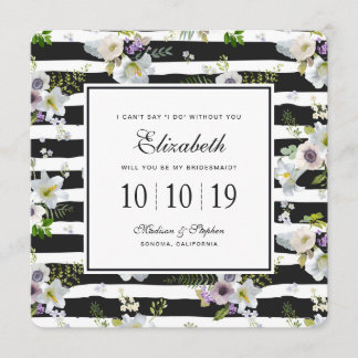 Invitation Motif à rayures florales peintes - Bridesmaid
