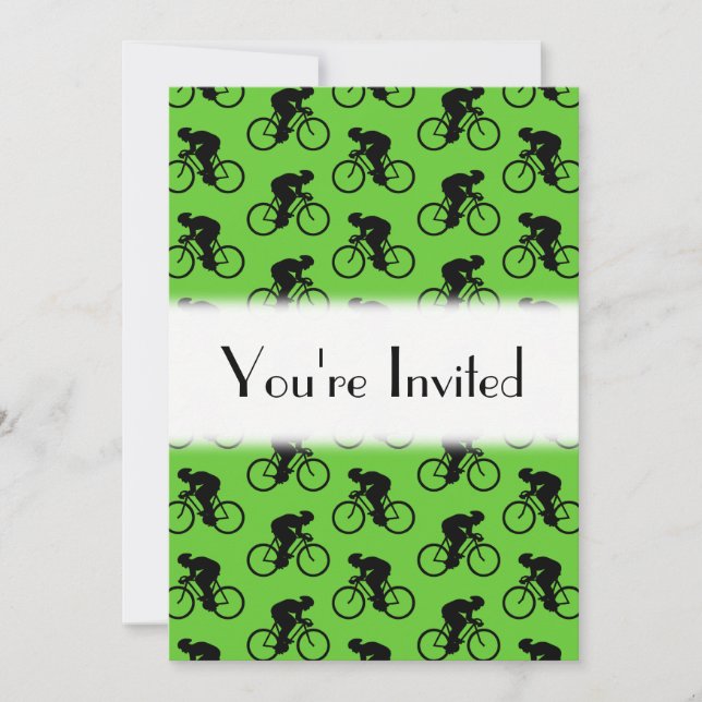 Invitation Motif à vélo vert et noir. (Devant)