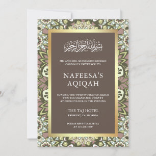 Invitation Motif Abstrait Floral Élégant pour Aqiqah Islamiqu