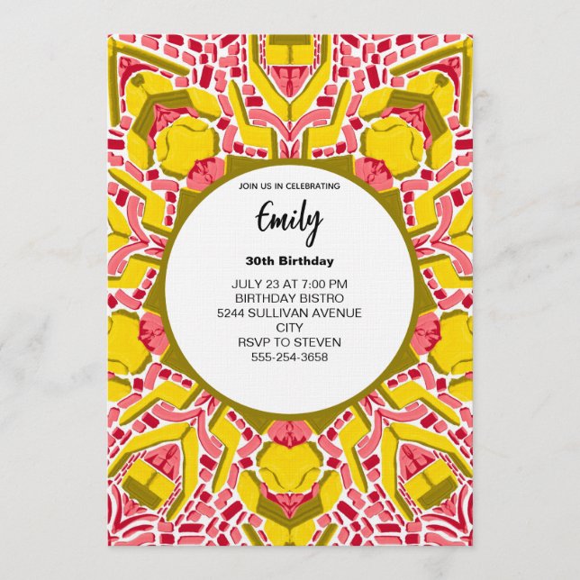 Invitation Motif Abstrait Moderne Artistique Jaune et Rose (Devant)