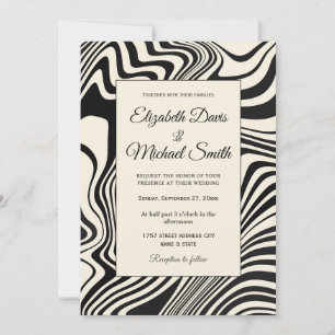 Invitation Motif Abstrait Retro Black Swirl
