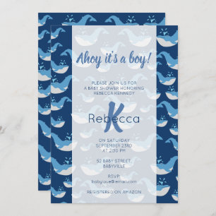 Invitation Motif Ahoy Boy Baby shower de baleines de l'océan