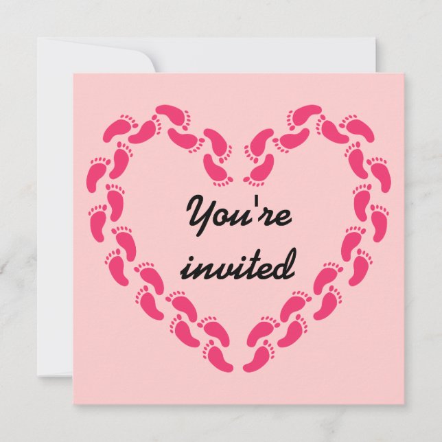 Invitation Motif amer de petites empreintes de pieds (rose) (Devant)