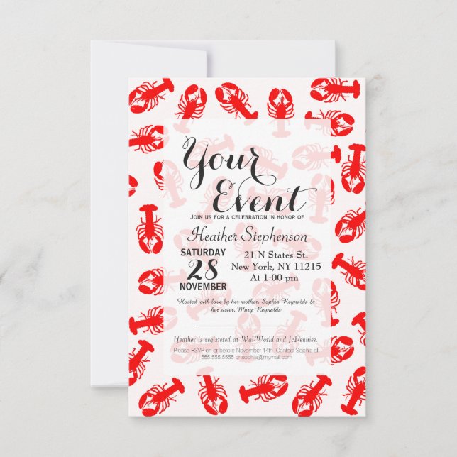 Invitation Motif animal de homard rouge mou (Devant)