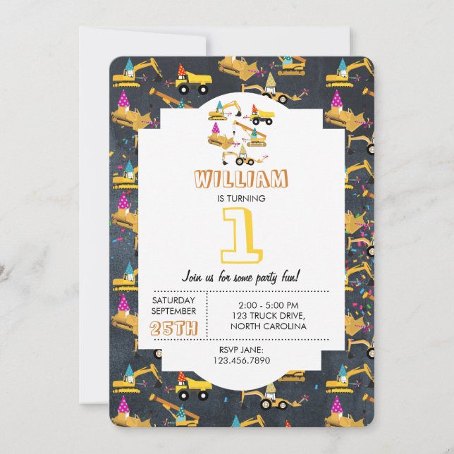 Invitation Motif Anniversaire de enfant de la Fête des camion (Devant)