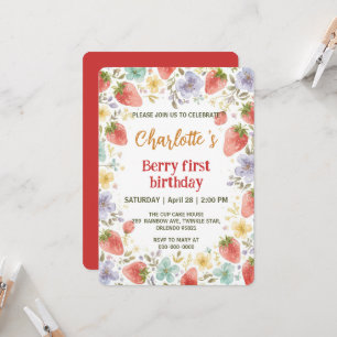Invitation Motif arc-en-ciel de fraises mignonnes 1er anniver