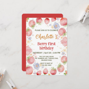 Invitation Motif arc-en-ciel de fraises mignonnes 1er anniver