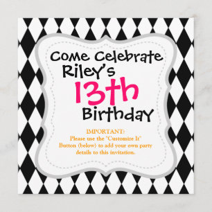 Invitation Motif arlequin noir et blanc