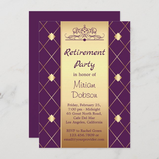 Invitation motif au diamant d'or sur le Parti de la retraite  (Devant / Derrière)