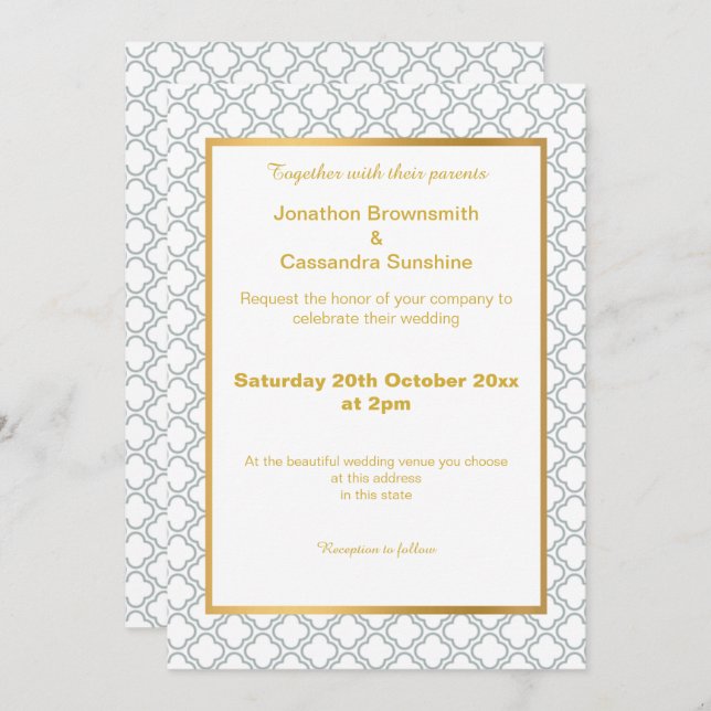 INVITATION MOTIF BLANC AQUA OR SIMPLE ET ÉLÉGANT (Devant / Derrière)
