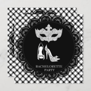 INVITATION MOTIF BLANC NOIR BACHELORETTE MASQUERADE PARTY