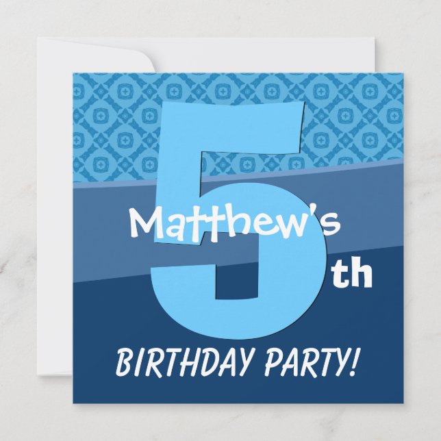 Invitation Motif Bleu De Cinq Ans Pour Le Garçon V06D (Devant)