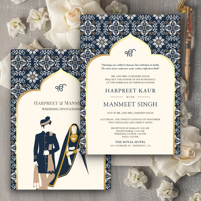 Invitation Motif bleu de la marine ivoirienne Anand Karaj Sik (Créateur téléchargé)