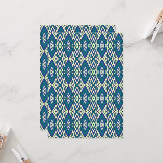 Invitation motif bleu et vert avec un arrière - plan blanc (Devant/Arrière en situation)