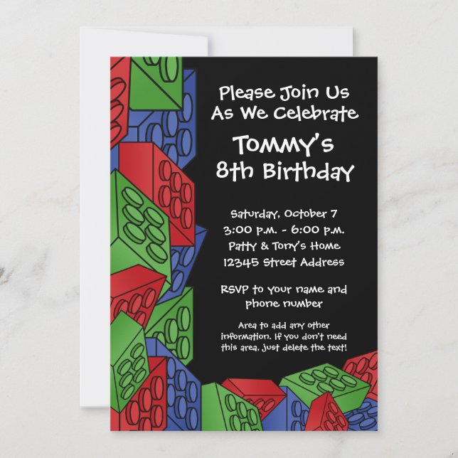 Invitation Motif - Blocs de construction pour enfants Fête d' (Devant)