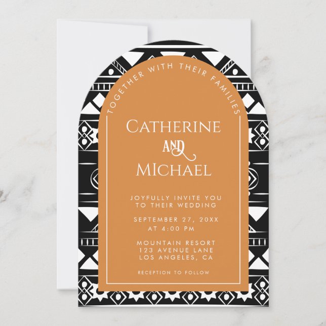 Invitation Motif Boho moderne Photo Arch Orange Mariage (Devant)